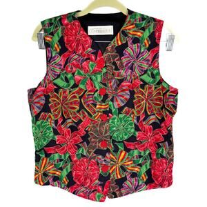Tapisserie Vintage Cotton Holiday Bow Print Rose Button Up Suit Vest Sz Small
